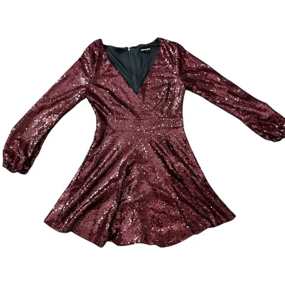 Gianni Bini Burgundy Sequin Long Sleeve Dress - Picture 5 of 5